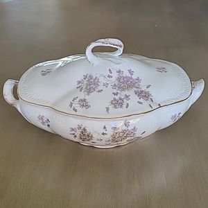 Antique Soup,Casserole, Vegetable  Tureen with Loop Handle Lid, Gold Accents EUC